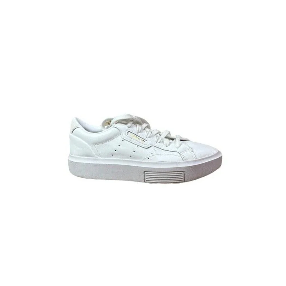 Adidas Sleek Super Womens Size 7.5 White Gold Athletic Leather Shoes Sneakers
